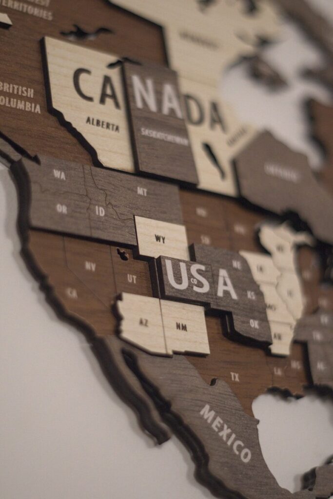 A map of the united states made out of wood